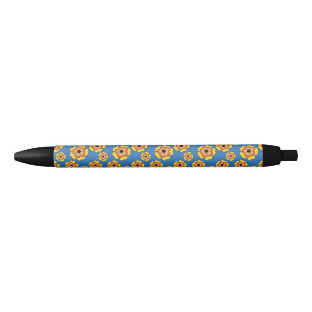 Yellow Orange Flowers Pattern Kugelschreiber (Vorderseite)
