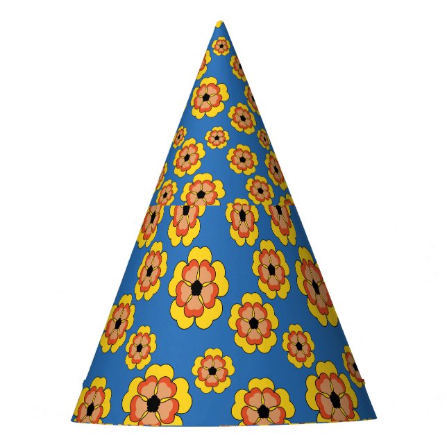 Yellow Orange Flowers Pattern Partyhütchen (Vorderseite)