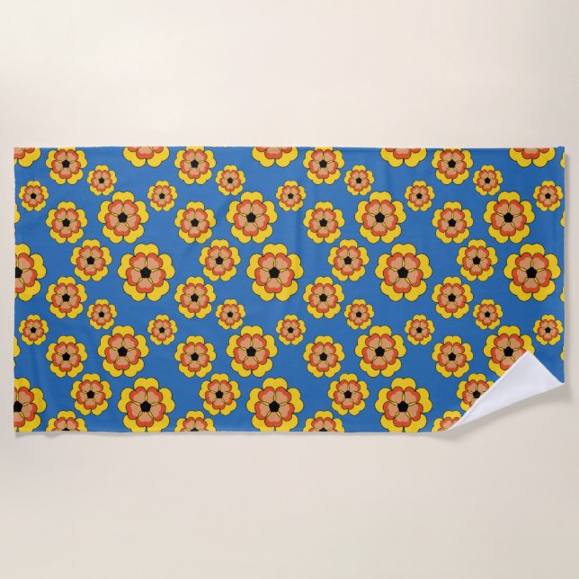 Yellow Orange Flowers Pattern Strandtuch (Vorderseite)