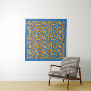 Yellow Orange Flowers Pattern Wandteppich