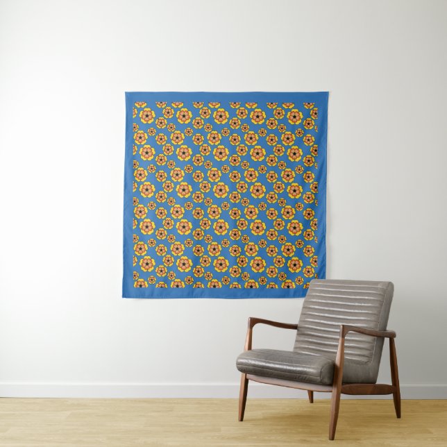 Yellow Orange Flowers Pattern Wandteppich (Beispiel)
