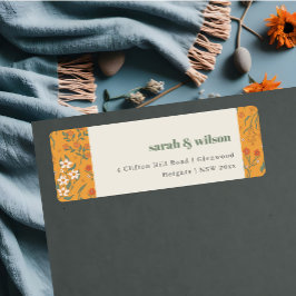 Yellow Orange Groovy Retro Arch Floral Address