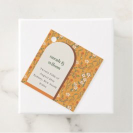 Yellow Orange Groovy Retro Arch Floral Wedding Geschenkanhänger