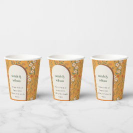 Yellow Orange Groovy Retro Arch Floral Wedding Pappbecher