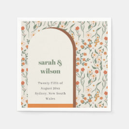 Yellow Orange Groovy Retro Arch Floral Wedding Serviette