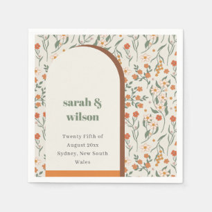 Yellow Orange Groovy Retro Arch Floral Wedding Serviette