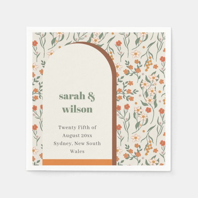 Yellow Orange Groovy Retro Arch Floral Wedding Serviette (Vorderseite)