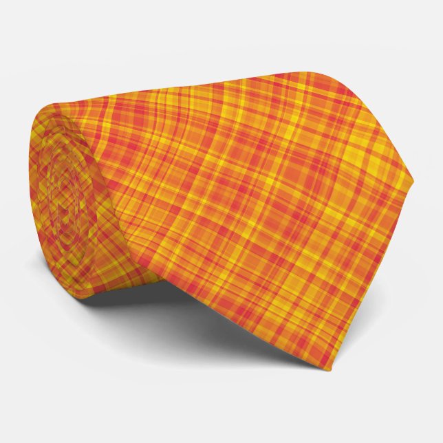 Yellow Orange Plaid Pattern Krawatte (Gerollt)