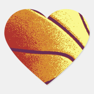 Yellow Orange Pop Art Basketball Herz-Aufkleber