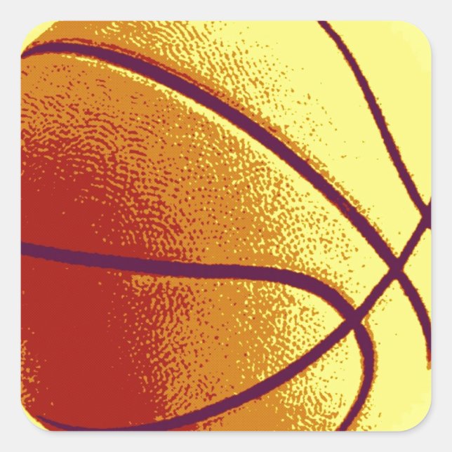 Yellow Orange Pop Art Basketball Quadratischer Aufkleber (Vorderseite)