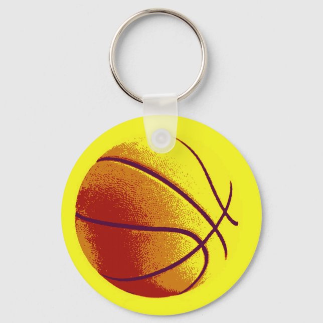 Yellow Orange Pop Art Basketball Schlüsselanhänger (Vorderseite)