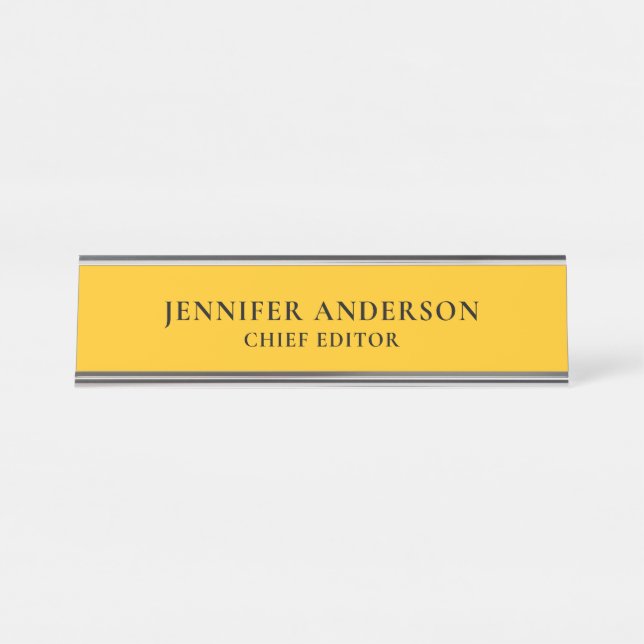 Yellow Orange Professional Modern Plain Minimalist Schreibtischnamensplakette (Vorderseite )