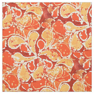 Yellow Orange Red Bali Batik Style Paisley Pattern Stoff