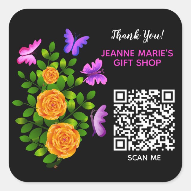Yellow Orange Rose Blume Danke QR Code Quadratischer Aufkleber (Vorderseite)
