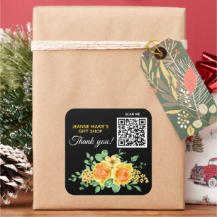 Yellow Orange Rose Blume Danke QR Code Quadratischer Aufkleber