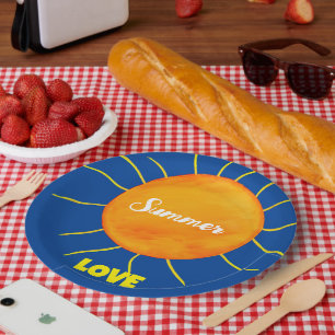 Yellow Orange Sun Summer Liebe Pappteller