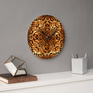 Yellow Orange Taupe Brown Angesagtes Bohemisches B Große Wanduhr