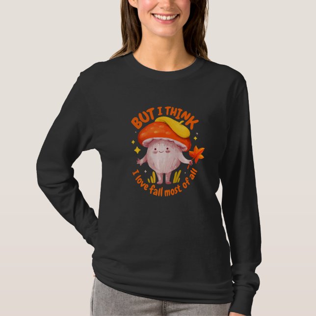 Yellow Orange Tones Mushroom Figure Leaves Love Se T-Shirt (Vorderseite)
