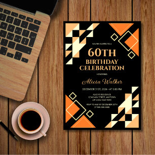 Yellow Orange Triangle Geometric Black Birthday Einladung