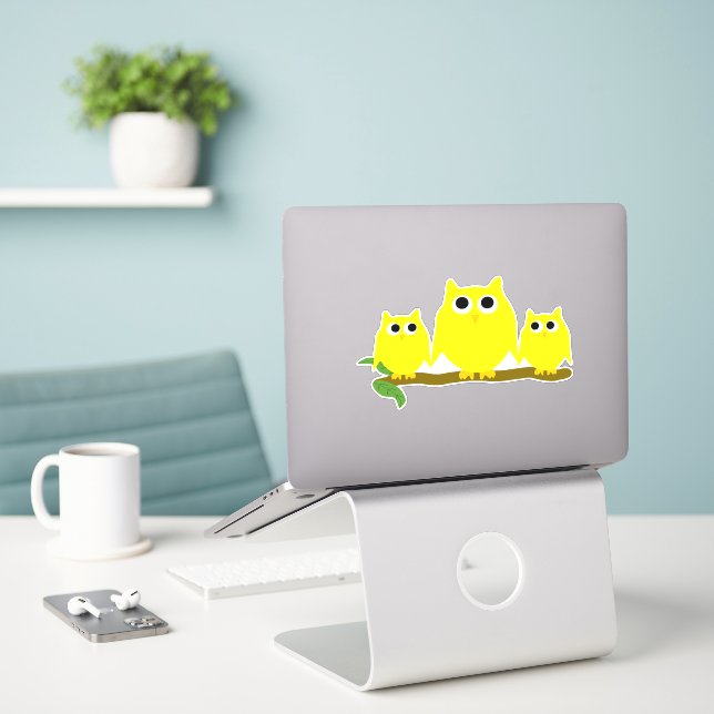 Yellow Owls Design Aufkleber (Laptop auf Schreibtisch)