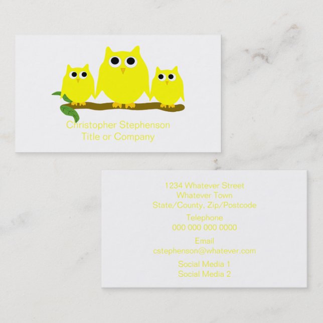 Yellow Owls Design Visitenkarte (Vorne/Hinten)