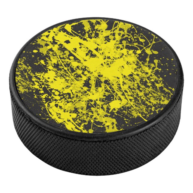 Yellow Paint Brush Spritzer Hockey Puck (3/4)
