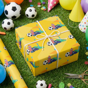 Yellow Palyful Soccer Ball Sports Geburtstag Geschenkpapier