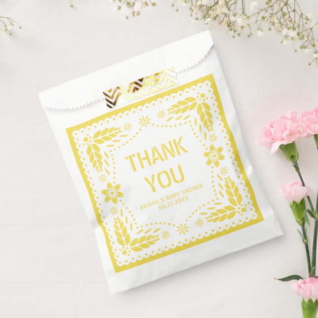 Yellow papel picado Danke Baby Dusche Geschenktütchen (Versiegelt)