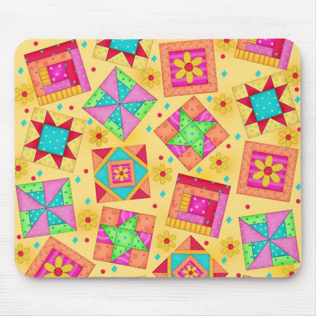 Yellow Patchwork Quilt Blocks Mousepad (Vorne)