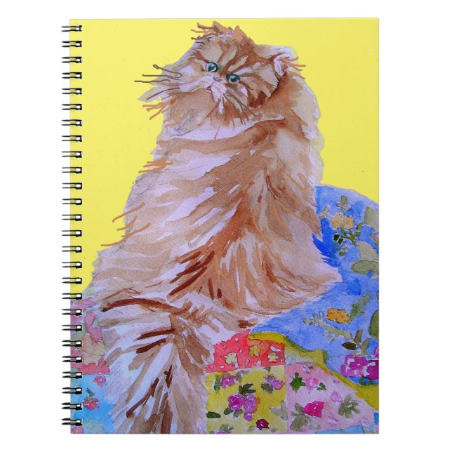 Yellow Patchwork Quilt Fluffy Cat Katzen Notebook Notizblock (Vorderseite)