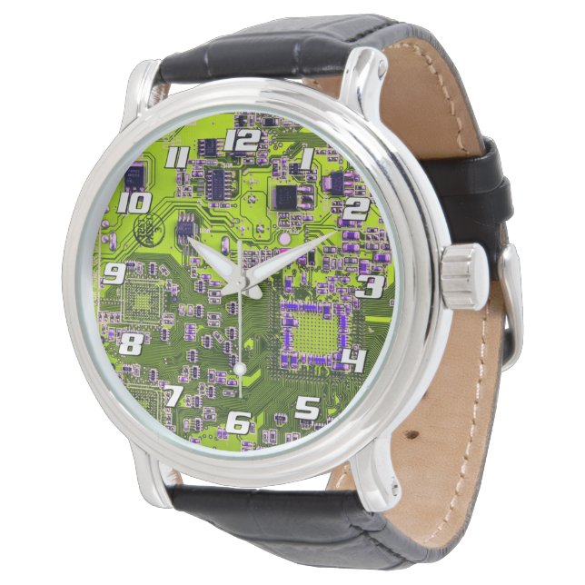 Yellow PCB Circuit Board Design for IT Pros Armbanduhr (Schrägansicht)