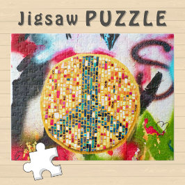 Yellow Peace Mosaik on Graffiti Wall -