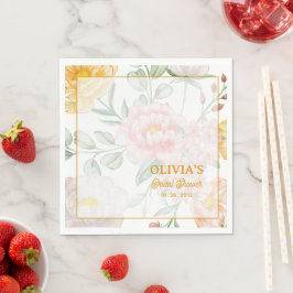Yellow Peach Floral Arch Frame Bridal Shower Party Serviette