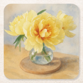 Yellow Peonies - Coasters Rechteckiger Pappuntersetzer