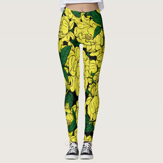 Yellow Peonies Leggings (Vorderseite)