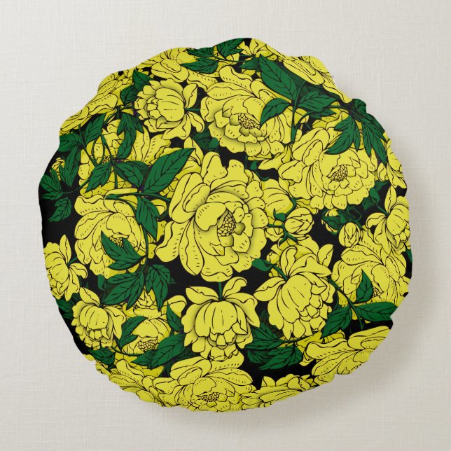 Yellow Peonies Rundes Kissen (Rückseite)