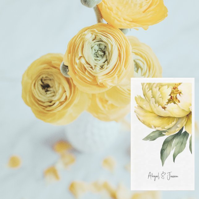 Yellow Peony Personalized Names Wedding Serviette (Von Creator hochgeladen)
