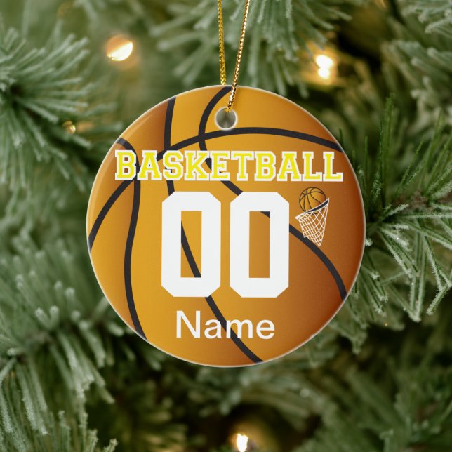 Yellow Personalize Basketball Number Ornament (Baum)