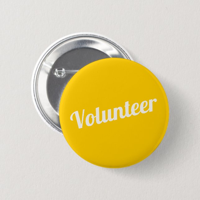 Yellow Pin-back Volunteer Buttons (Vorne & Hinten)