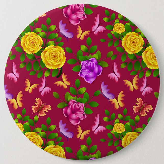 Yellow, Pink and Purple Rose Flower Button (Vorderseite)