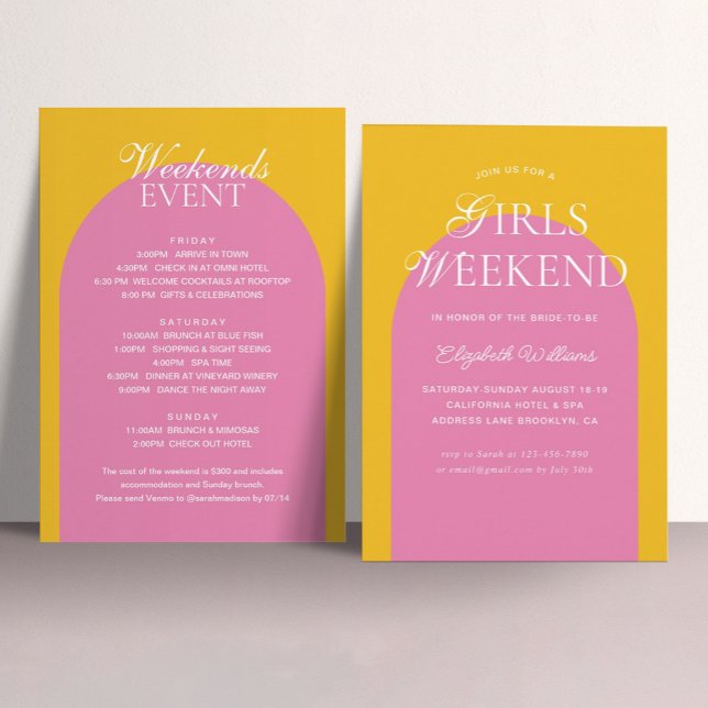 Yellow Pink Arch Girls Weekend Bachelorette Party Einladung (Von Creator hochgeladen)