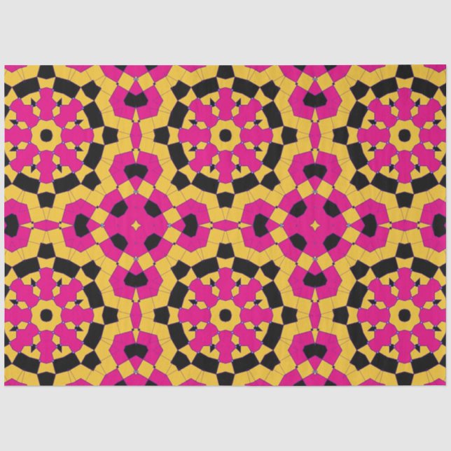 Yellow Pink & Black Geometric Mosaik Muster Seidenpapier (Vorderseite)