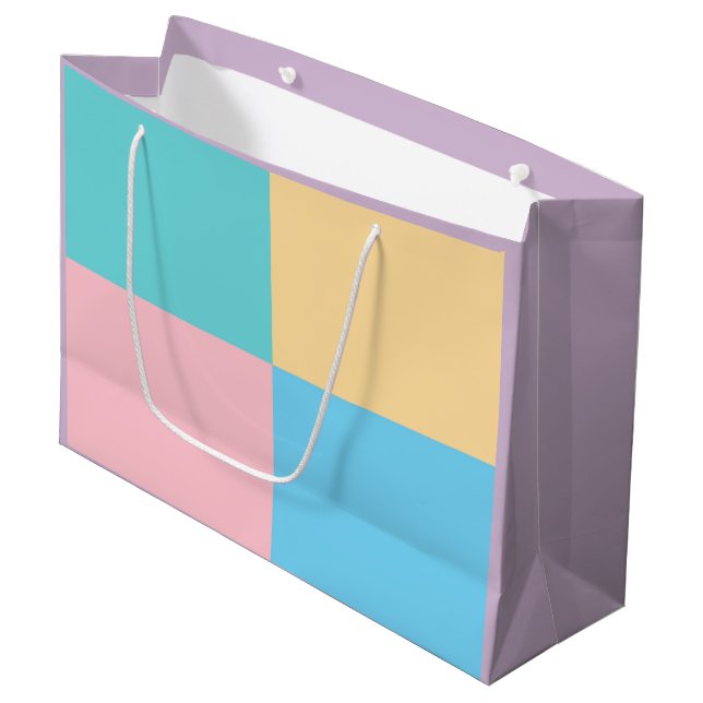 Yellow Pink Blue Green Lila Moderne Elegante Top Große Geschenktüte (Vorderseite Schrägansicht)