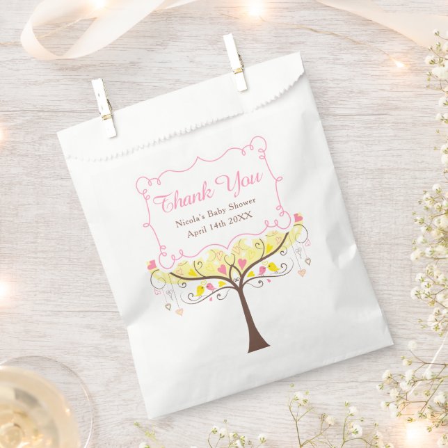 Yellow Pink Floral Bird Baby Shower Thank You Geschenktütchen (Ausgeschnitten)