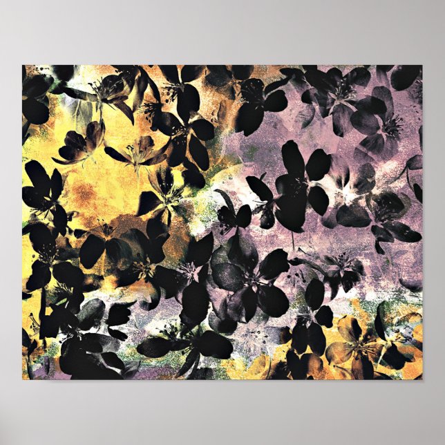 Yellow pink flower pattern floral digital art poster (Vorne)
