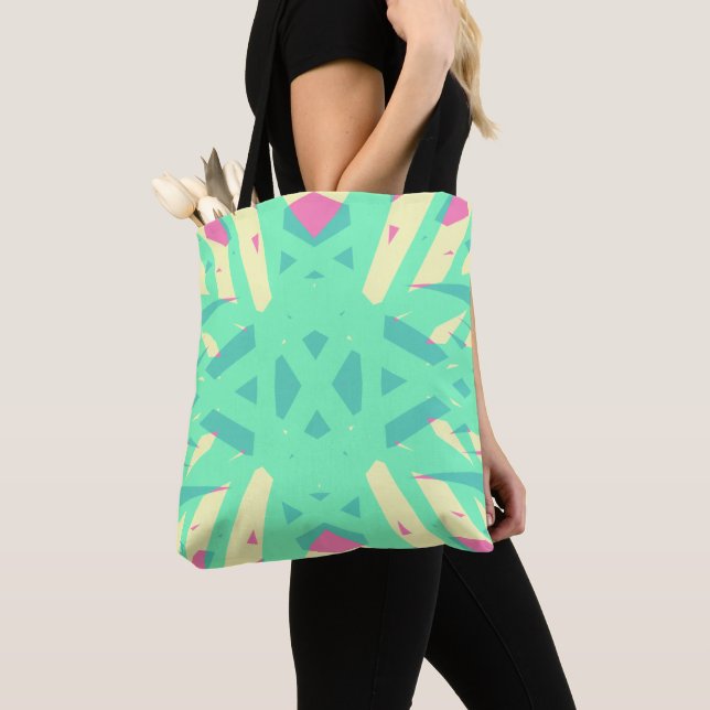 Yellow Pink Green Art Deco Geometrie Ladys Pastel Tasche (Von Nahem)