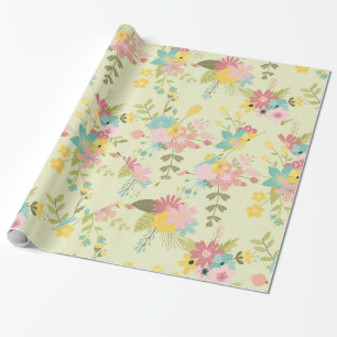 Yellow Pink Green Florals Geschenkpapier