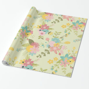 Yellow Pink Green Florals Geschenkpapier