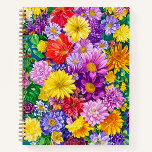 Yellow Pink Red Blue Green Garden Blume Muster Notizbuch