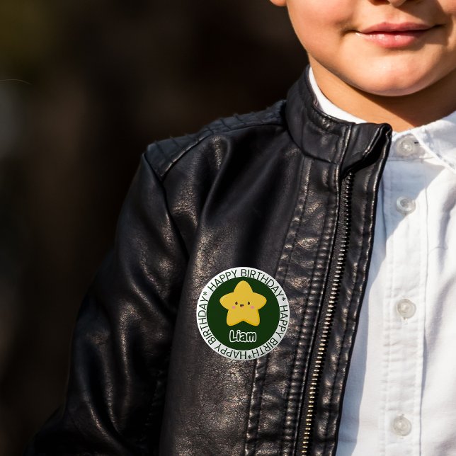 Yellow Playful Star Birthday Anpassbare Taste Button (Von Creator hochgeladen)